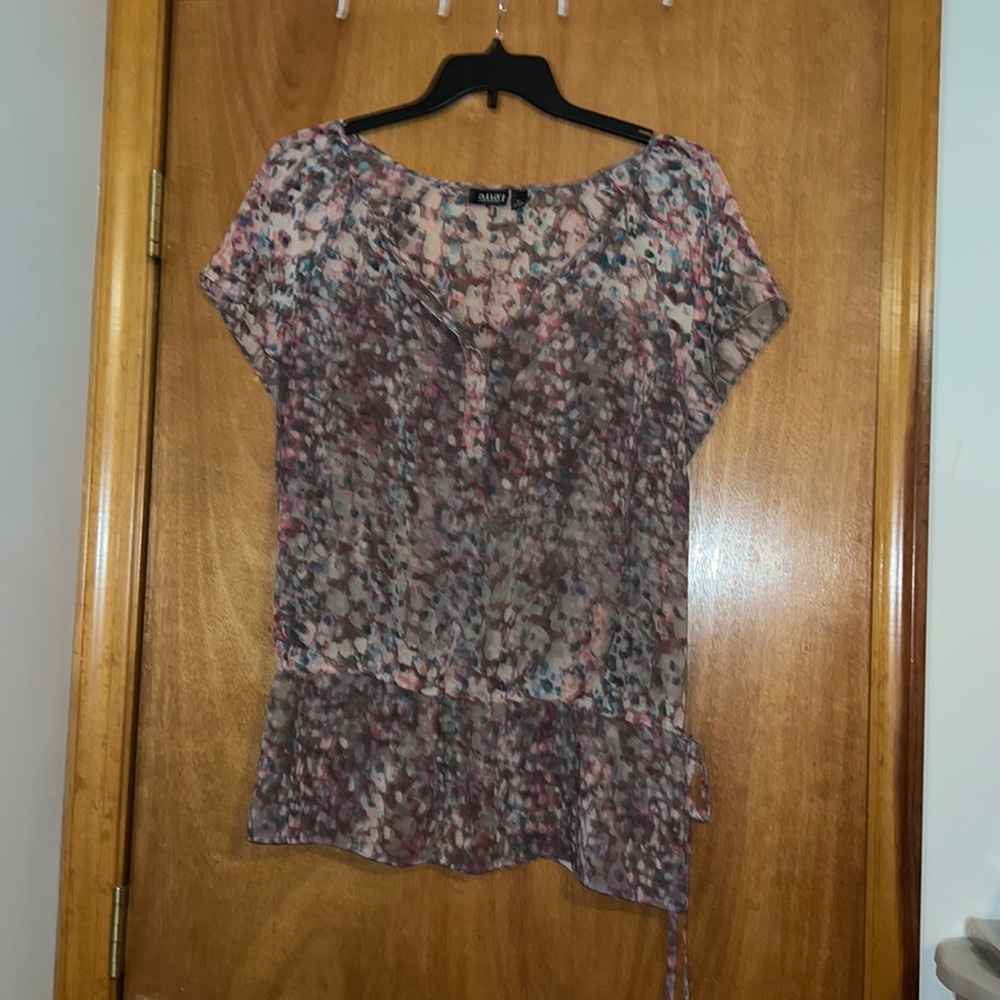 Multicolored Plus Size below waist scrunched tie blouse
